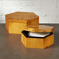 burl wood hexagon storage boxes