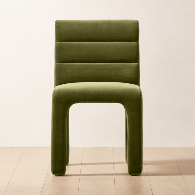 Online Designer Combined Living/Dining Castell Green Velvet Channel Tufted Dining Chair