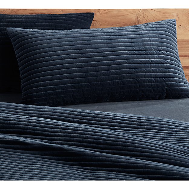 Channeled Navy Velvet King Shams Set of 2 CB2