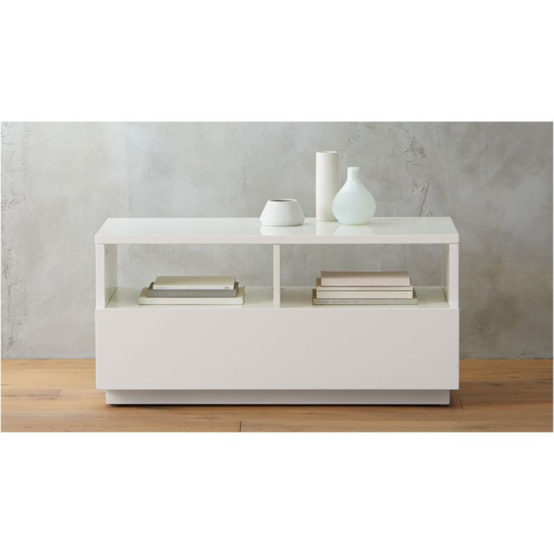 chill white mini media console CB2