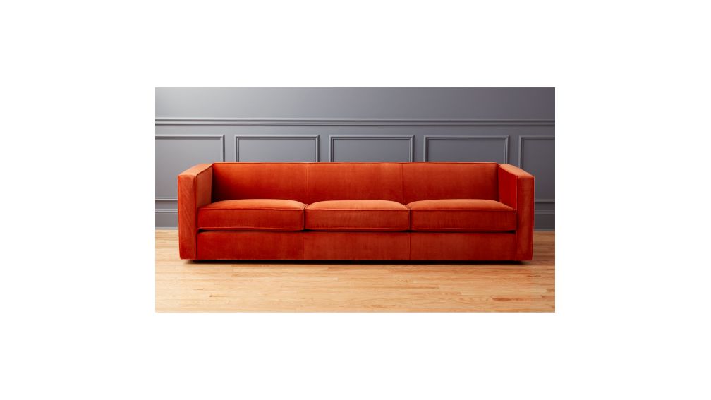 Club 3-Seater Rust Orange Velvet Sofa + Reviews | CB2