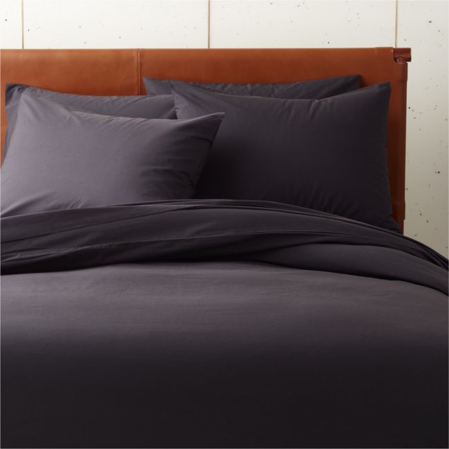 Online Designer Bedroom Cotton Percale 400 Thread Count Black Full/Queen Duvet Cover
