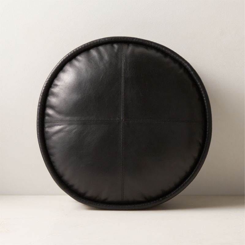Dacre Round Black Leather Throw Pillow 16''