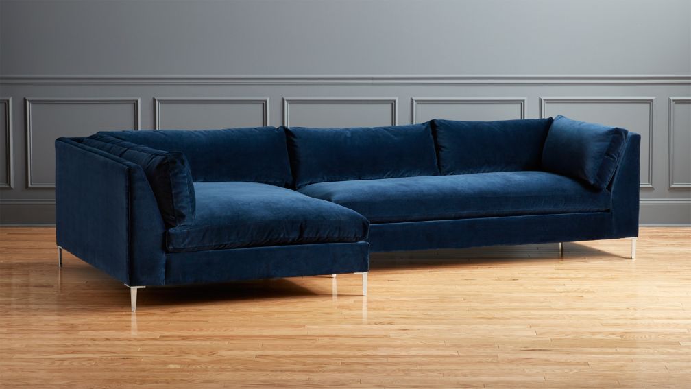 Decker 2-Piece Blue Velvet Sectional Sofa + Reviews | CB2