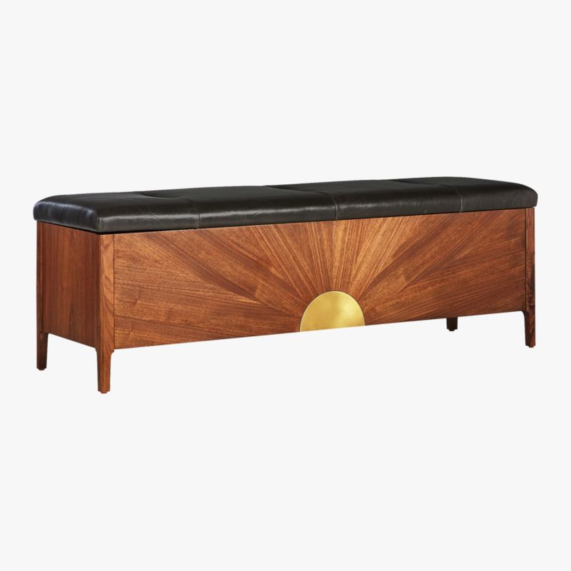 Dusk Leather and Wood Storage Bench