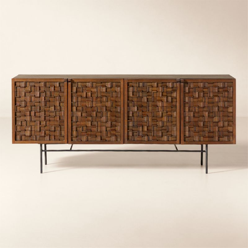 Martinez 85" Acacia and Bronze Metal Credenza