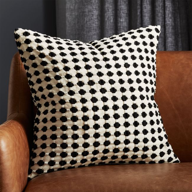 Online Designer Other Estela Organic Cotton Black and White Throw Pillow with Feather-Down Insert 20