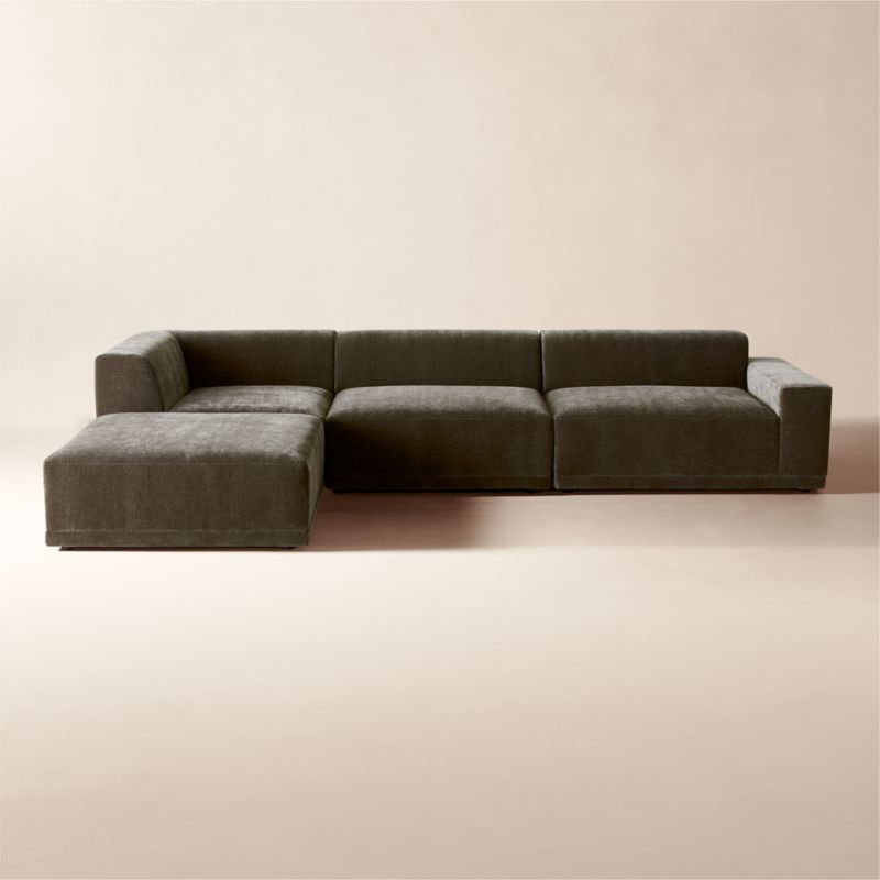Faible 4-Piece Wheat Performance Velvet Deep Depth Sectional Sofa with Left-Arm