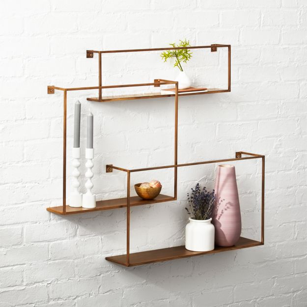 Antiqued Brass Floating Shelves Set of 3 + Reviews CB2