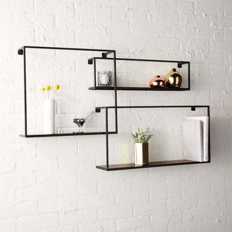 matte black floating shelves set of 3 CB2