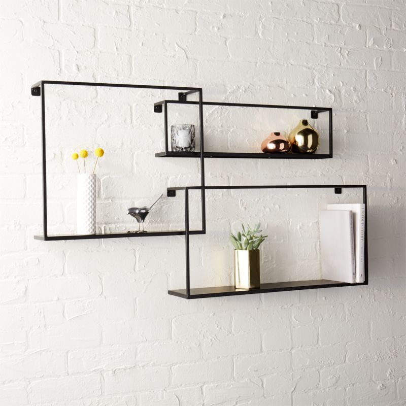 matte black floating shelves set of 3 | CB2