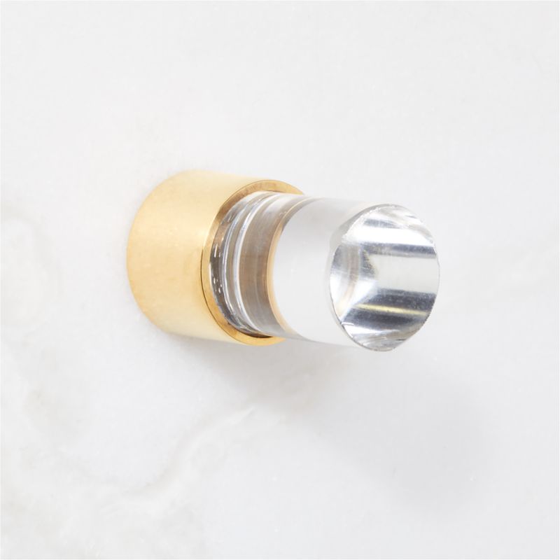Flynn Polished Unlacquered Brass and Crystal Cabinet Knob 0.75