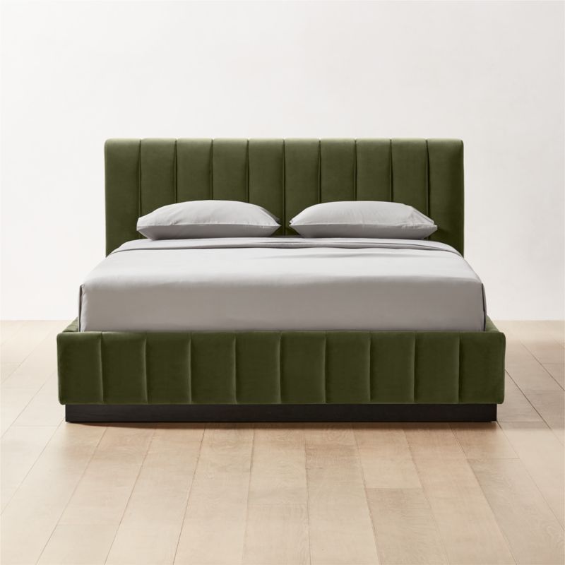 Cantar Warm Grey Velvet Upholstered Queen Bed