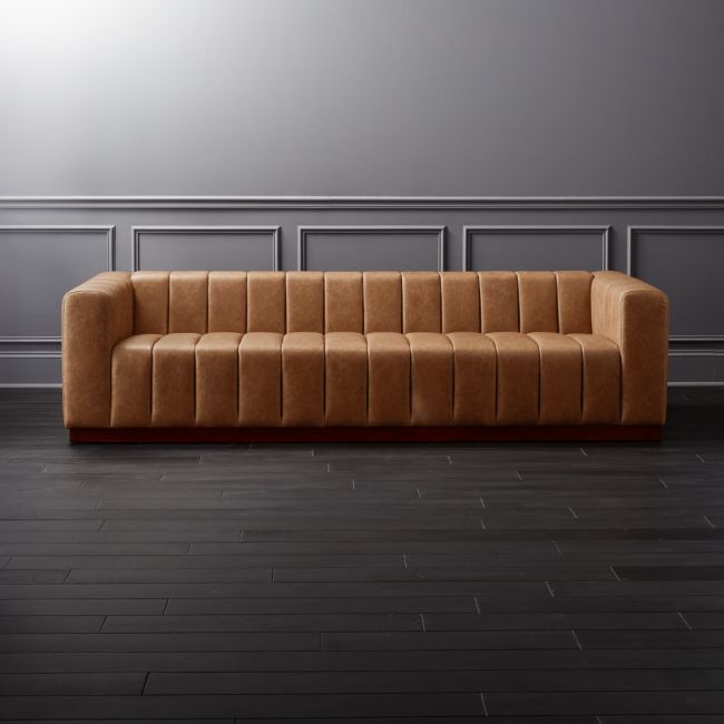 Online Designer Combined Living/Dining Forte Channeled Saddle Leather Extra Large Sofa