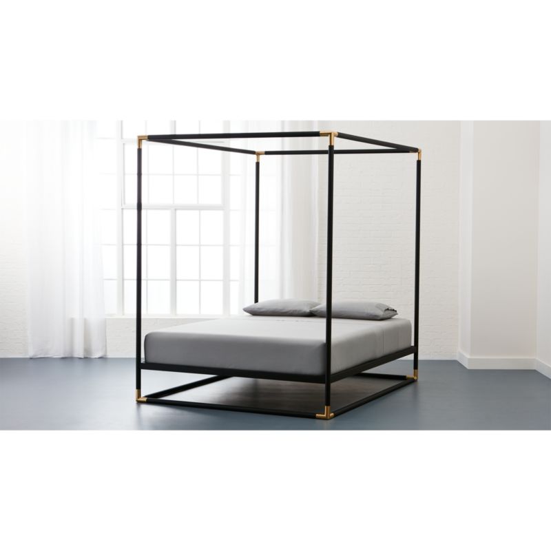 frame black queen canopy bed | CB2