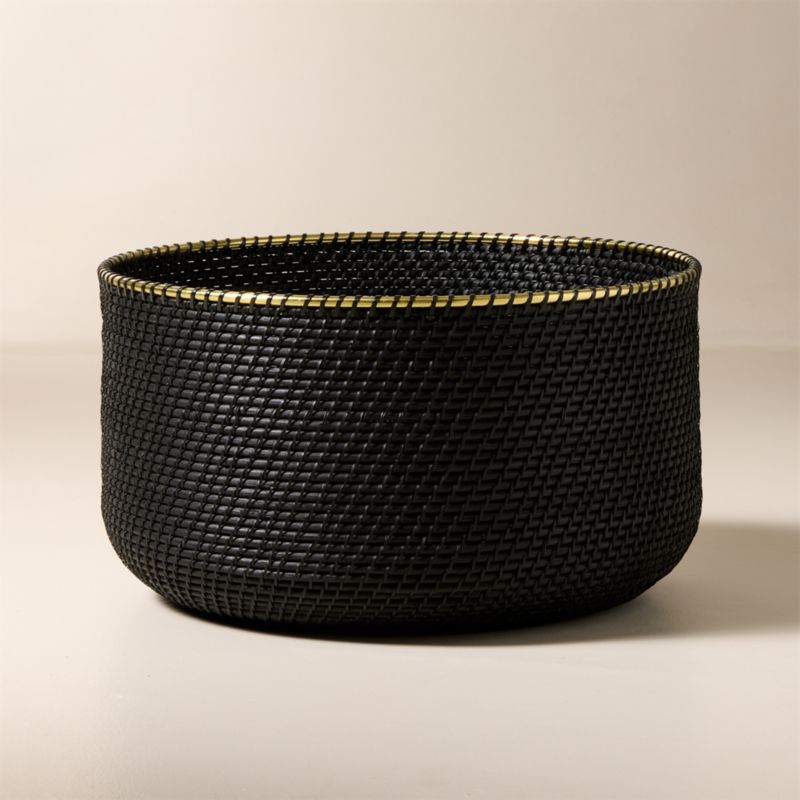 Willa Woven Black Leather Storage Basket Small