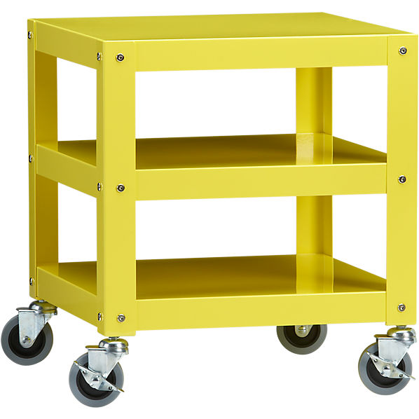go cart yellow rolling table in office furniture  CB2