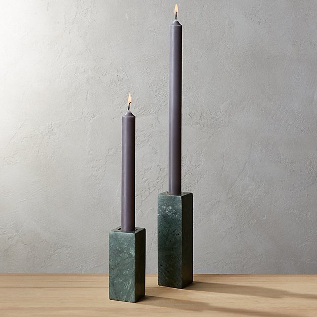 Green Marble Taper Candle Holders Set of 2 CB2