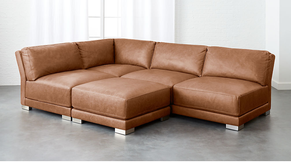gybson 4-piece brown leather sectional sofa ...