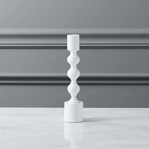 halo matte white taper candle holder. CB2