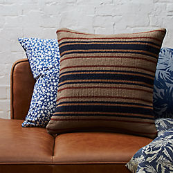 18" The Hill-Side workwear blanket stripe dhurrie pillow with down-alternative insert