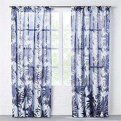the hill-side palm leaves sheer navy curtain panel