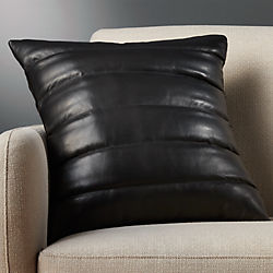 18" izzy black leather pillow with down-alternative insert