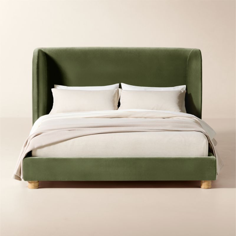 Jackson Sage Green Velvet Queen Bed