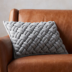 18"x12" jersey interknit grey pillow with down-alternative insert