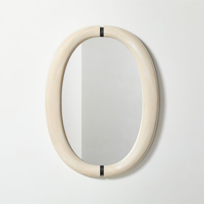 Kaboshon White Swirled Resin Oval Wall Mirror 24