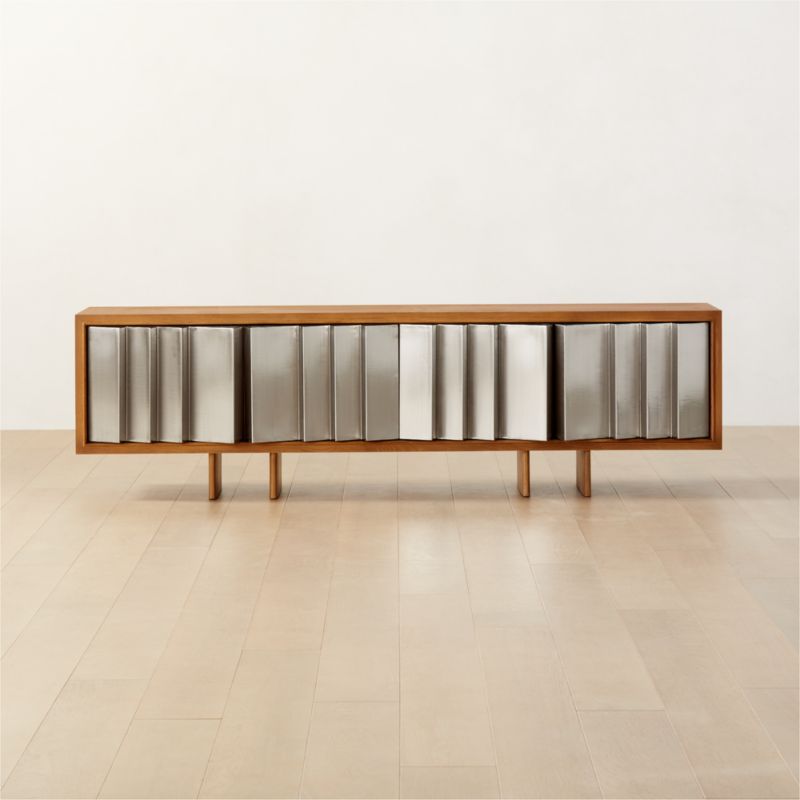 Martinez 85" Acacia and Bronze Metal Credenza