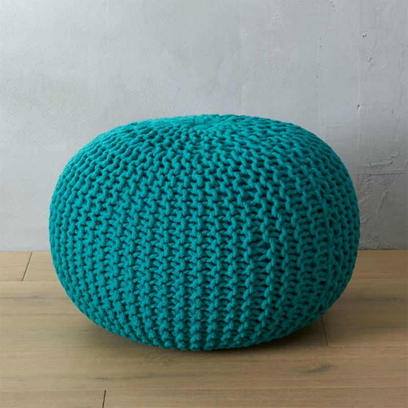 knitted teal pouf | CB2