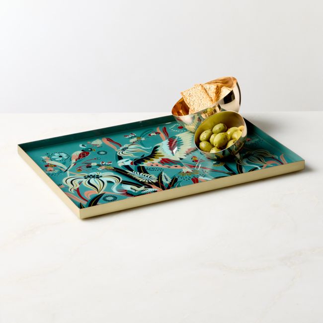 Le Paradis Rectangular Stainless Steel and Enamel Serving Tray