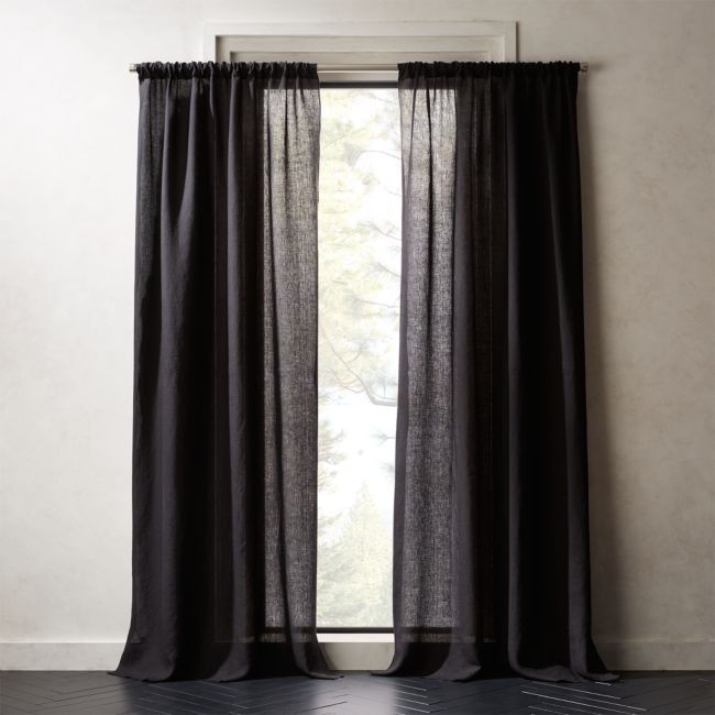 Online Designer Home/Small Office Linen Black Curtain Panel 48