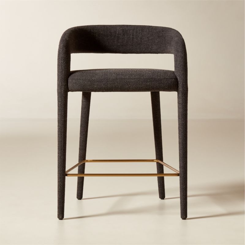 Avont Upholstered Charcoal Performance Fabric Metal Bar Stool Set of 2