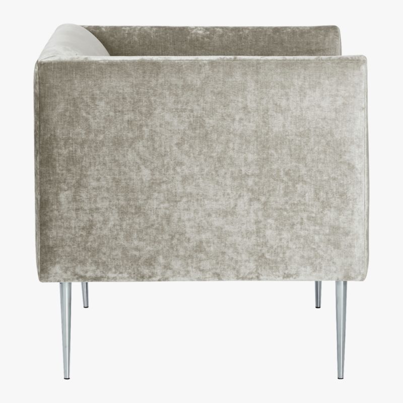 CB2 April Catalog 2019 Marais Shadow Grey Velvet Armchair with