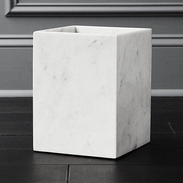 White Marble Wastebasket CB2