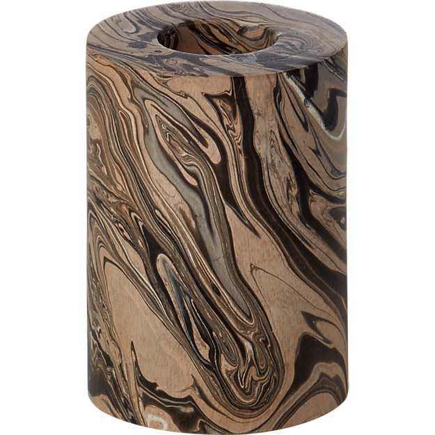 marbleized wood tea light candle holder | CB2