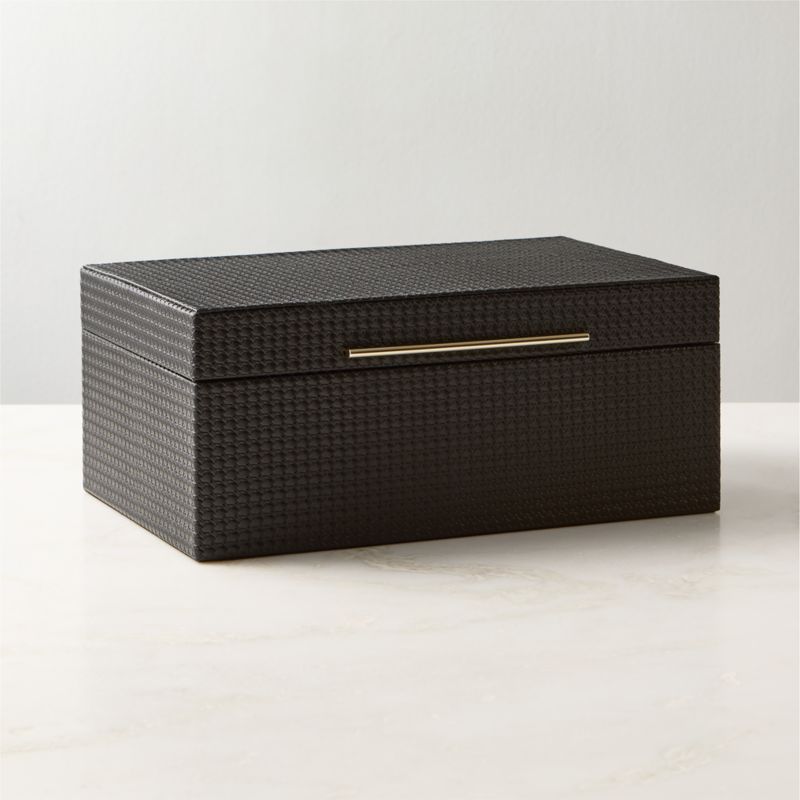 Willa Woven Black Leather Storage Basket Small