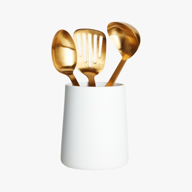 matte white utensil holder + Reviews CB2
