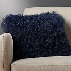 16" mongolian sheepskin navy pillow with down-alternative insert