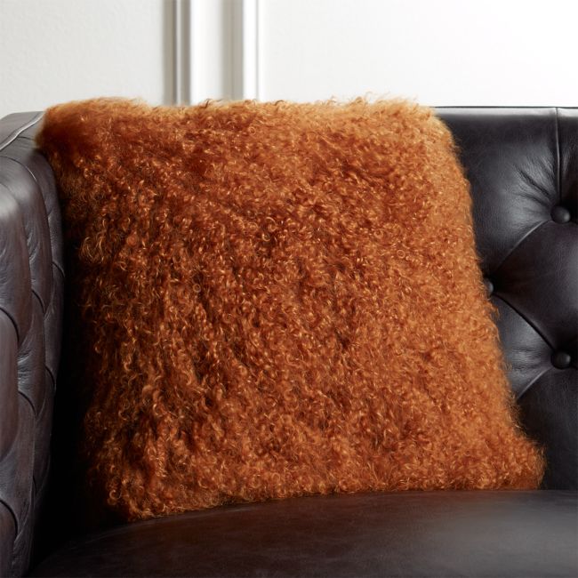 Spiced Orange Mongolian Sheepskin 20x20 Throw Pillow