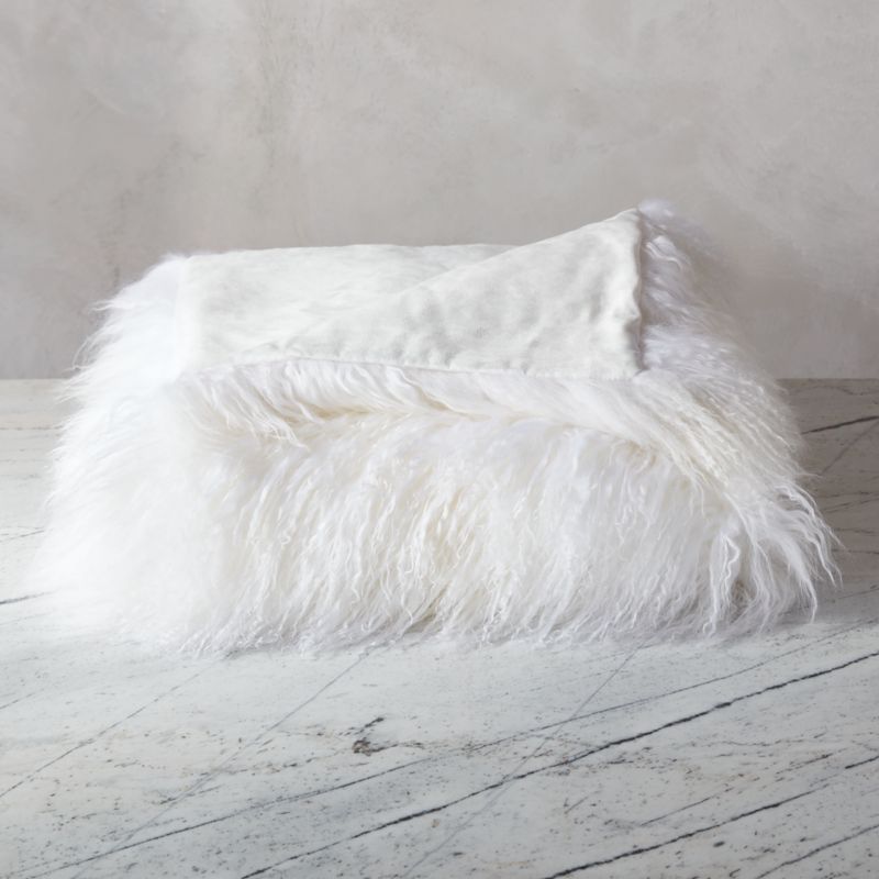 mongolian sheepskin white throw + Reviews | CB2