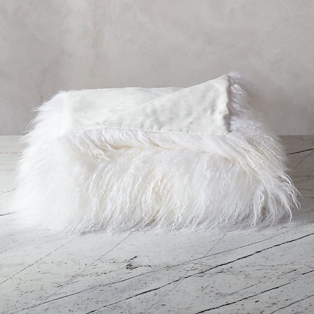 mongolian sheepskin white throw | CB2