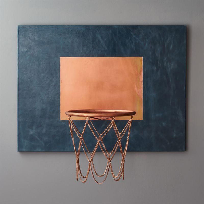 CB2 - November Catalog 2020 - Grey Leather and Brass Basketball Hoop