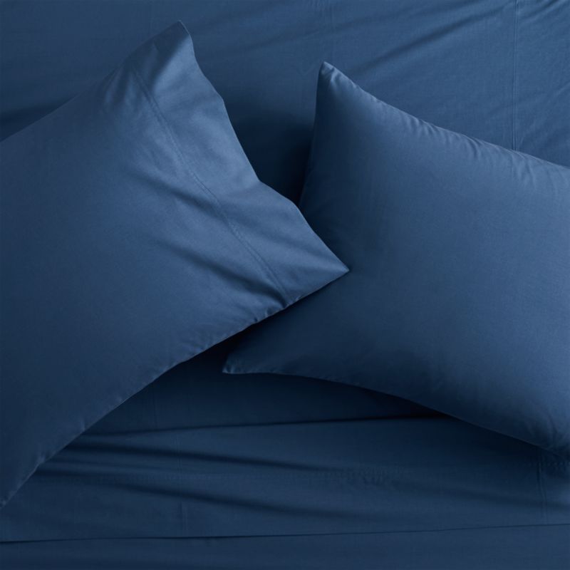 organic navy percale sheet sets | CB2