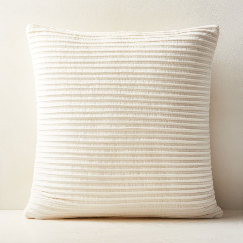 Paola Pleated Warm White Velvet Throw Pillow with Down-Alternative Insert 20''x20