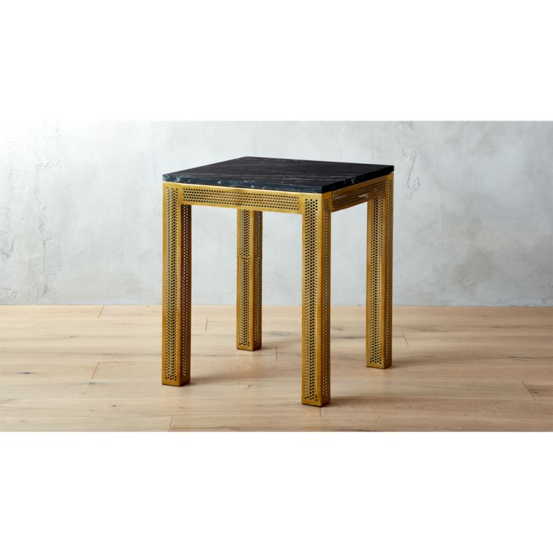 perforated black marble side table | CB2