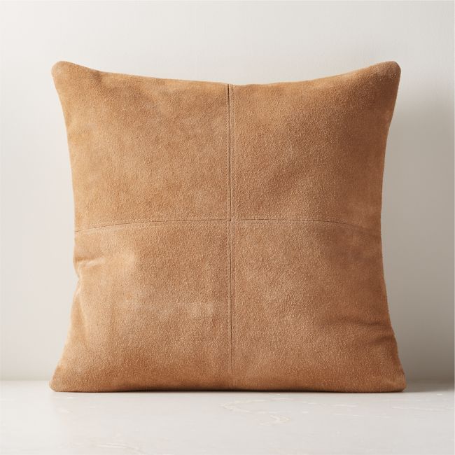 Online Designer Living Room Pieced Camel Suede Throw Pillow with Feather-Down Insert 20