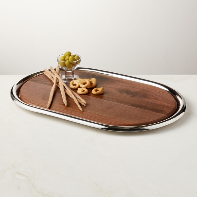 Ring Rectangular Petrified Wood and Resin Serving Platter